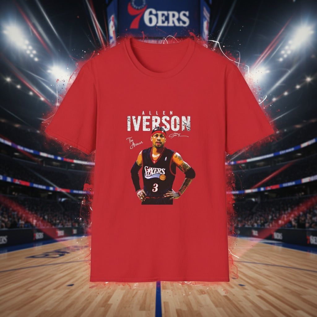 Red t-shirt with Allen Iverson graphic and signature 