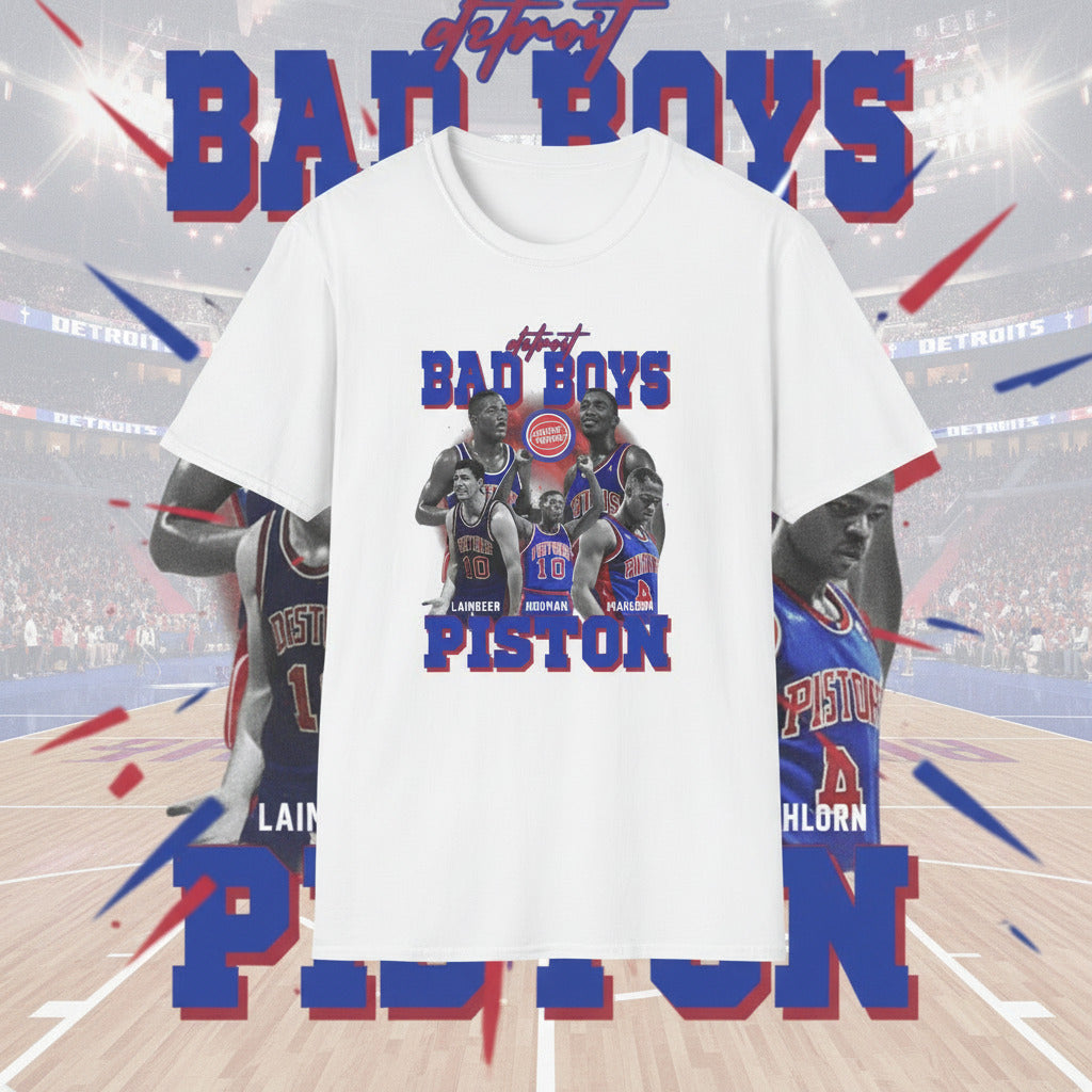 Bad Boys Detroit Pistons White  Graphic Design T-Shirt