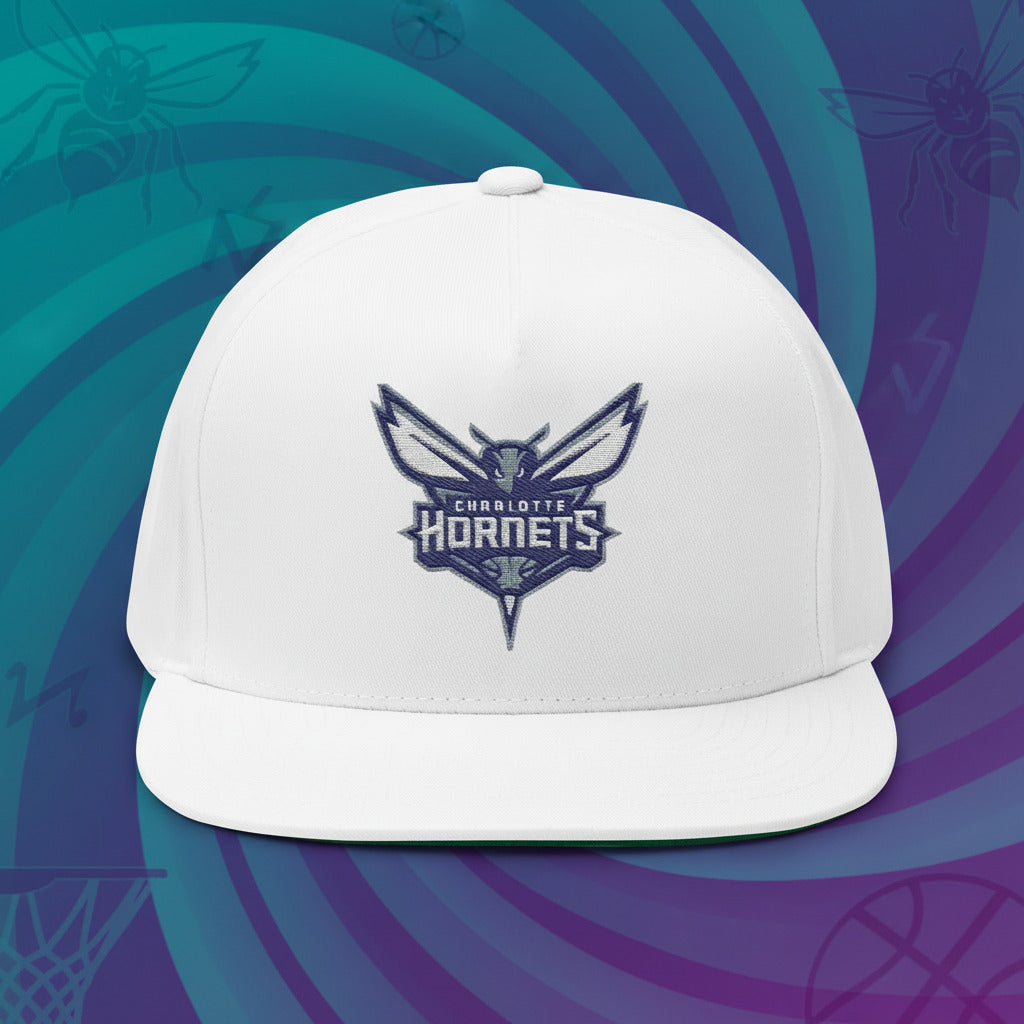White cap with Charlotte Hornets logo 