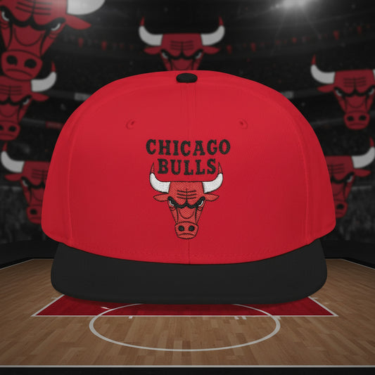 Red and black cap with Chicago Bulls logo 
