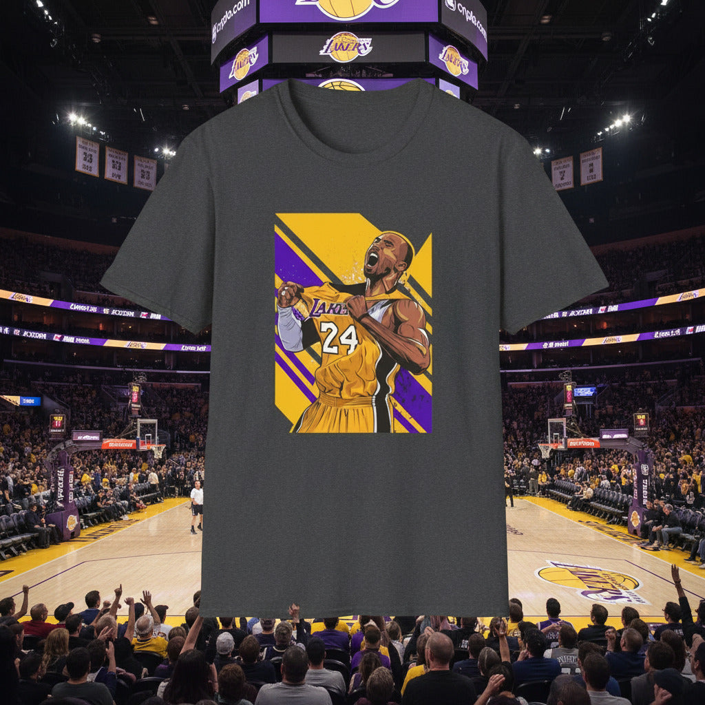 Black t-shirt with a graphic of a basketball player Kobe Bryant 