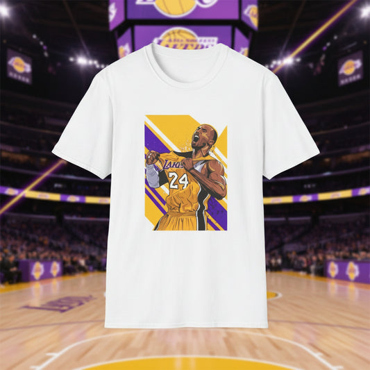 White t-shirt with a graphic of Lakers  basketball player Kobe Bryant 